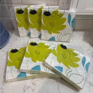 Six pkgs floral Pattern Paper Napkins - Blue, Green, Yellow